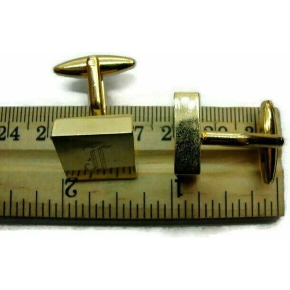 "J" Monogram Men Cufflinks Bullet Square 1" x 3/4" Gold Tone - Picture 9 of 9